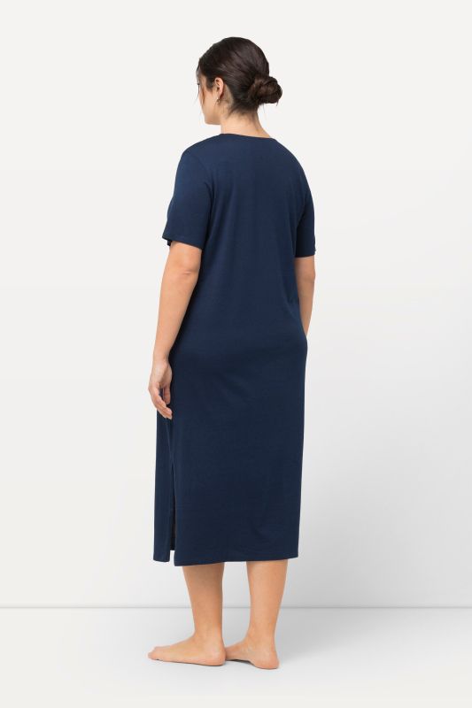 Chemise de nuit en modal mélangé, manches courtes et broderies ajourées