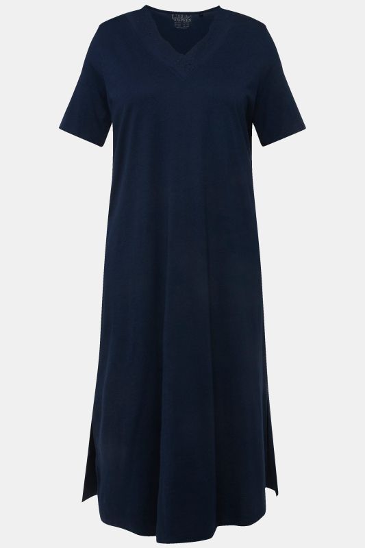 Chemise de nuit en modal mélangé, manches courtes et broderies ajourées