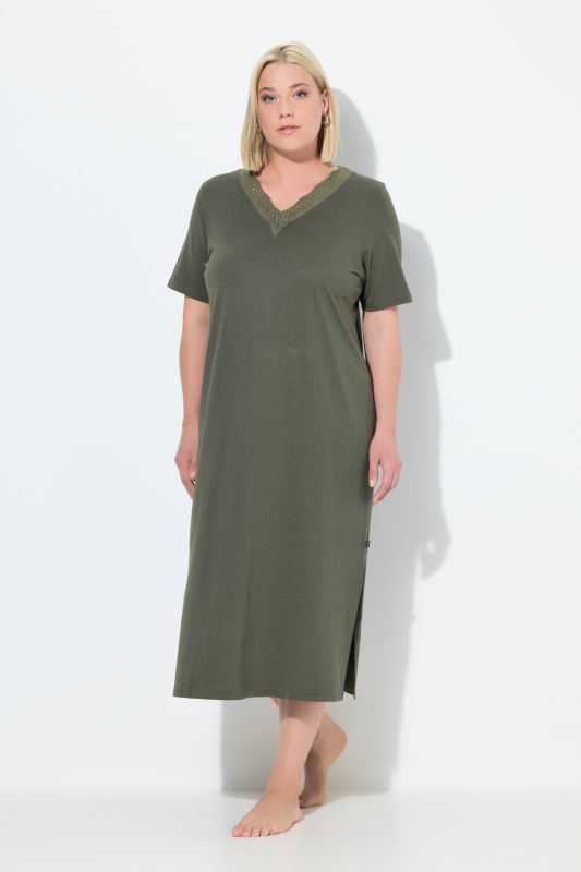 Chemise de nuit en modal mélangé, manches courtes et broderies ajourées