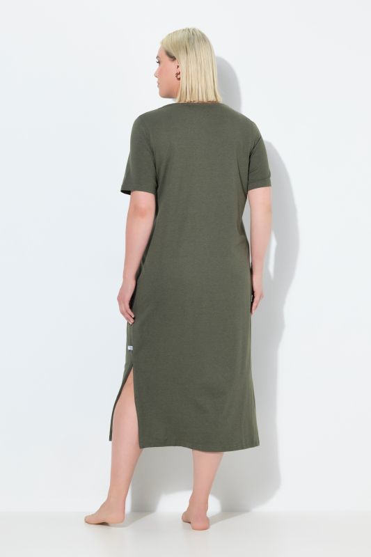 Chemise de nuit en modal mélangé, manches courtes et broderies ajourées