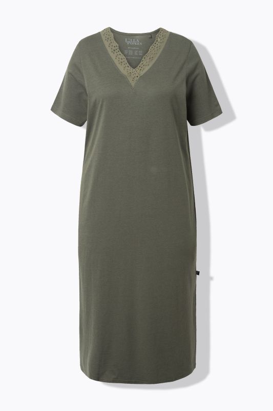 Chemise de nuit en modal mélangé, manches courtes et broderies ajourées