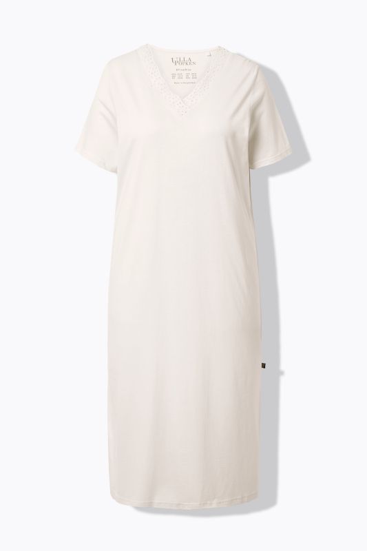 Chemise de nuit en modal mélangé, manches courtes et broderies ajourées