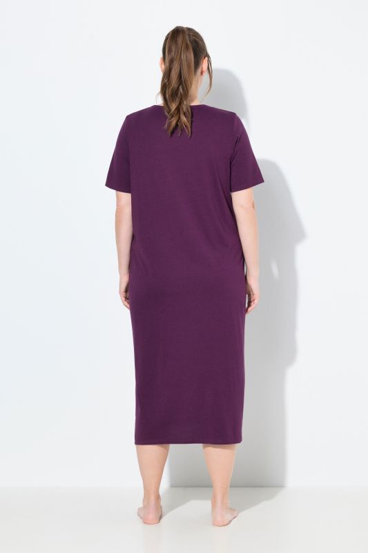 Chemise de nuit en modal mélangé, manches courtes et broderies ajourées