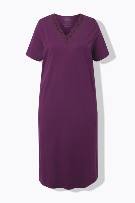 Chemise de nuit en modal mélangé, manches courtes et broderies ajourées