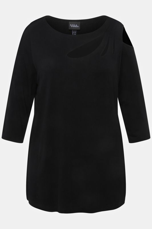 T-shirt avec découpes, encolure bateau et manches 3/4, coupe évasée