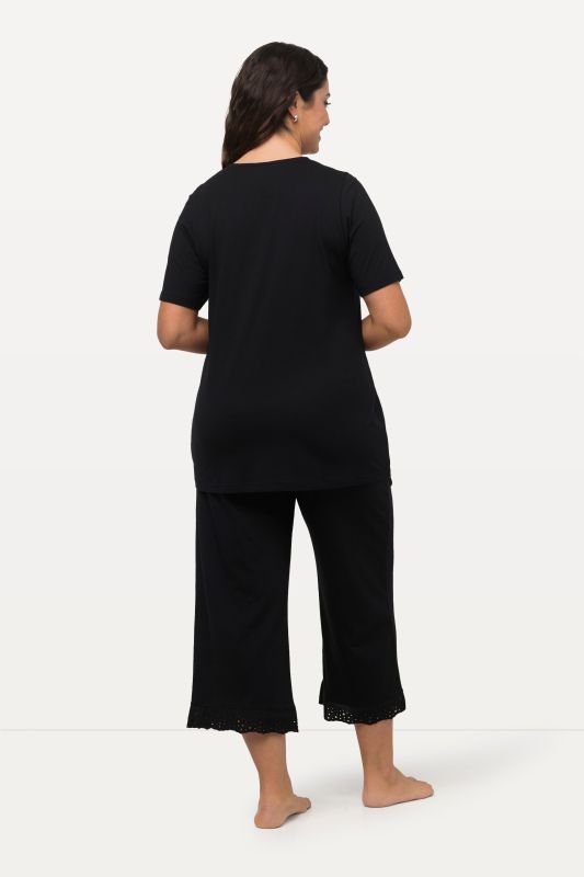 Pyjama en modal mélangé, T-shirt à manches courtes, broderie ajourée