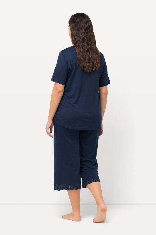 Pyjama en modal mélangé, T-shirt à manches courtes, broderie ajourée