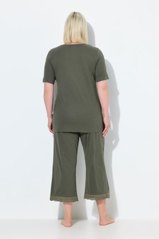 Pyjama en modal mélangé, T-shirt à manches courtes, broderie ajourée
