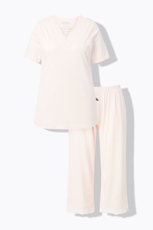 Pyjama en modal mélangé, T-shirt à manches courtes, broderie ajourée