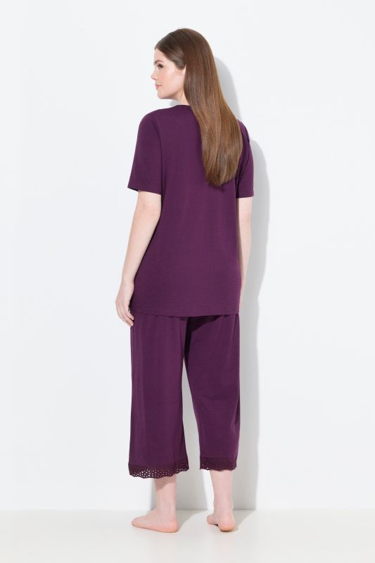 Pyjama en modal mélangé, T-shirt à manches courtes, broderie ajourée