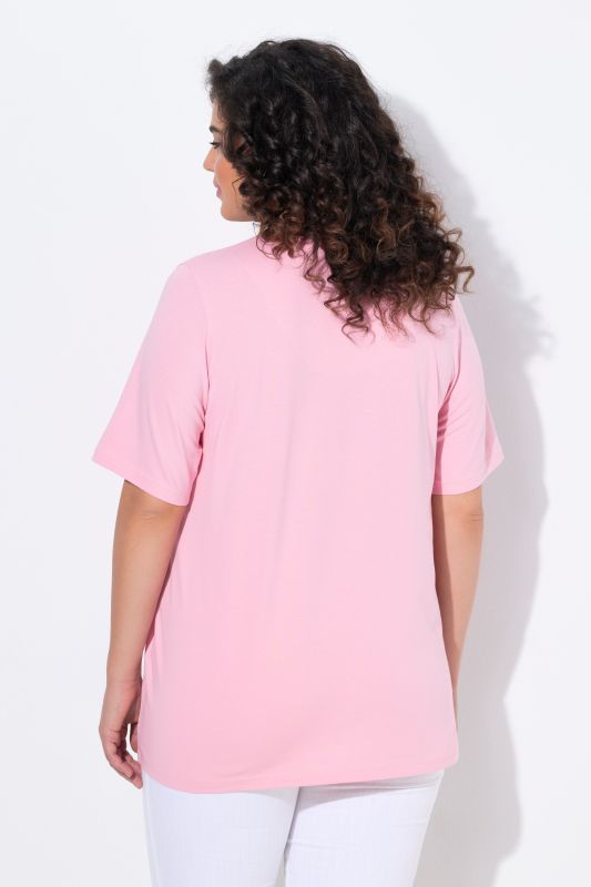 T-shirt manches courtes et col tunisien, coupe évasée