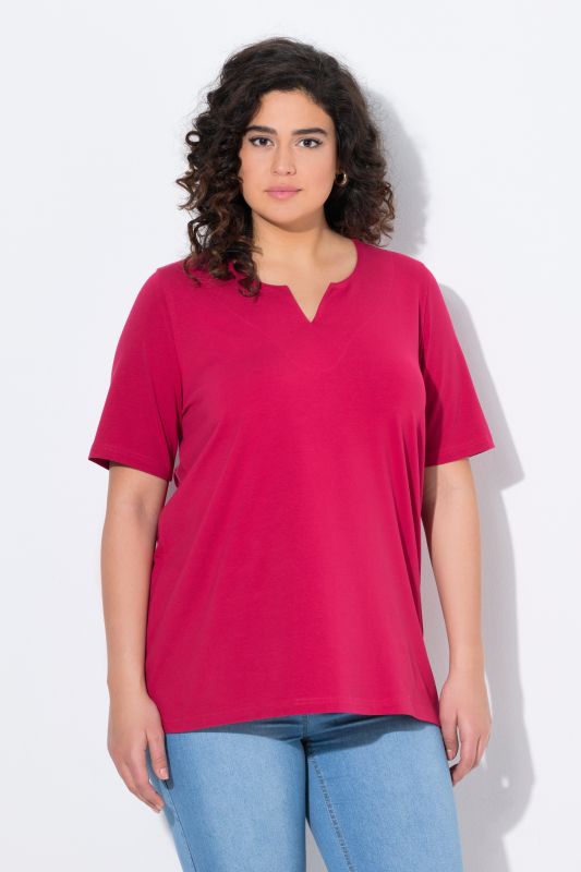 T-shirt manches courtes et col tunisien, coupe évasée