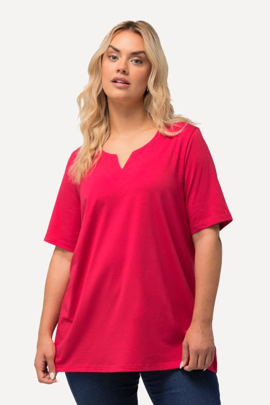 T-shirt manches courtes et col tunisien, coupe évasée