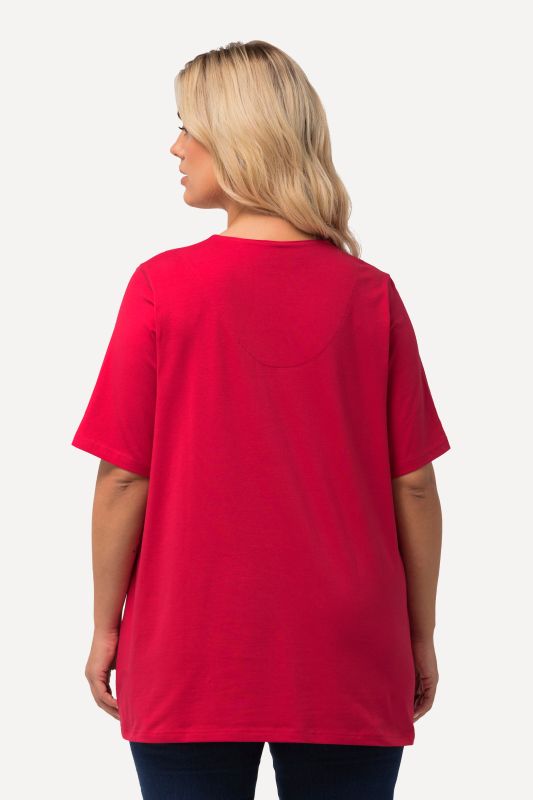 T-shirt manches courtes et col tunisien, coupe évasée