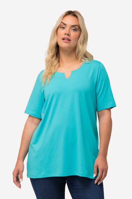 T-shirt manches courtes et col tunisien, coupe évasée