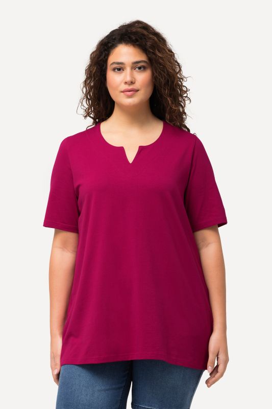 T-shirt manches courtes et col tunisien, coupe évasée