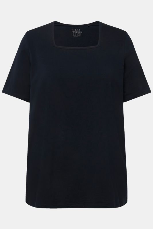 T-shirt à manches courtes et col carré. Coupe évasée