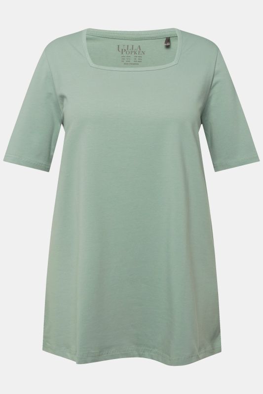 T-shirt à manches courtes et col carré. Coupe évasée
