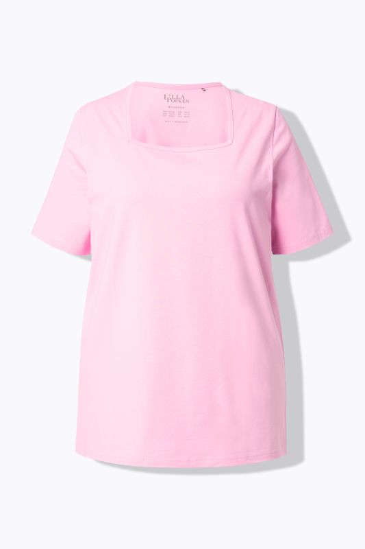 T-shirt à manches courtes et col carré. Coupe évasée