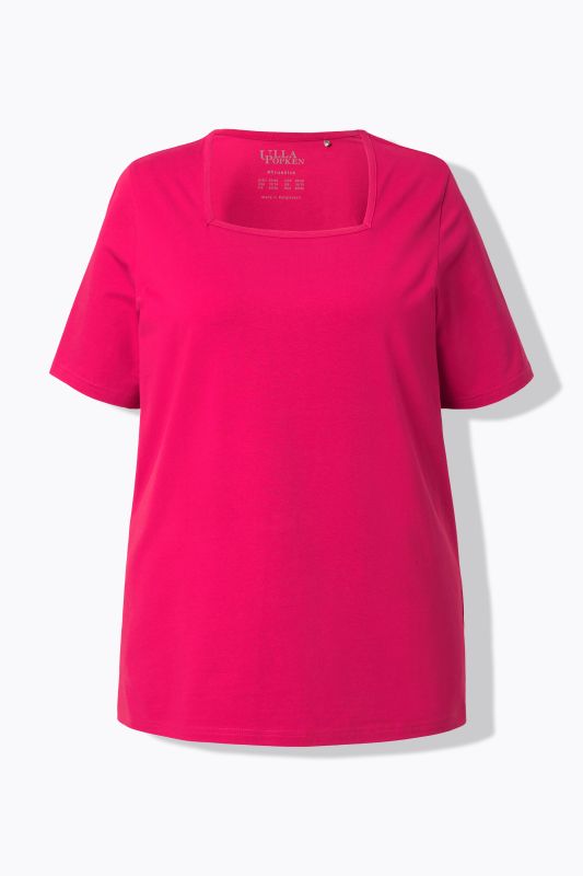 T-shirt à manches courtes et col carré. Coupe évasée