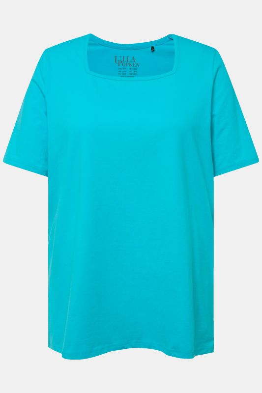 T-shirt à manches courtes et col carré. Coupe évasée