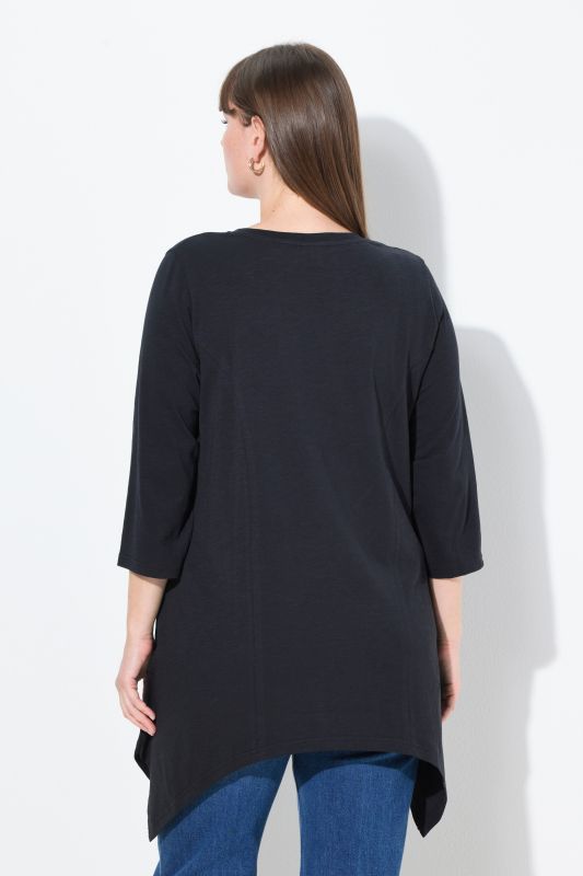 T-shirt, finition en pointe, col en V, manches 3/4, coton bio