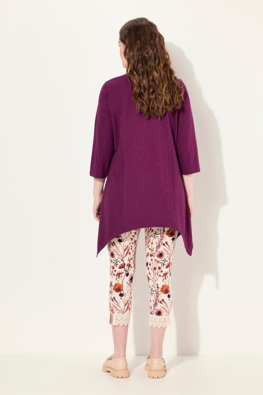T-shirt, finition en pointe, col en V, manches 3/4, coton bio