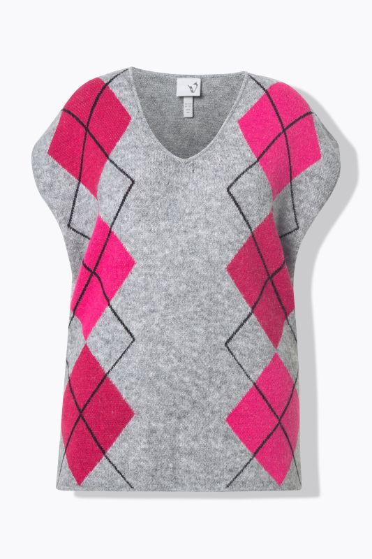 Pull sans manches, motif losanges, encolure en V