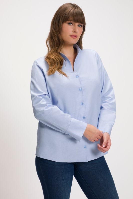 Chemise en tissu Oxford, col calice et manches longues