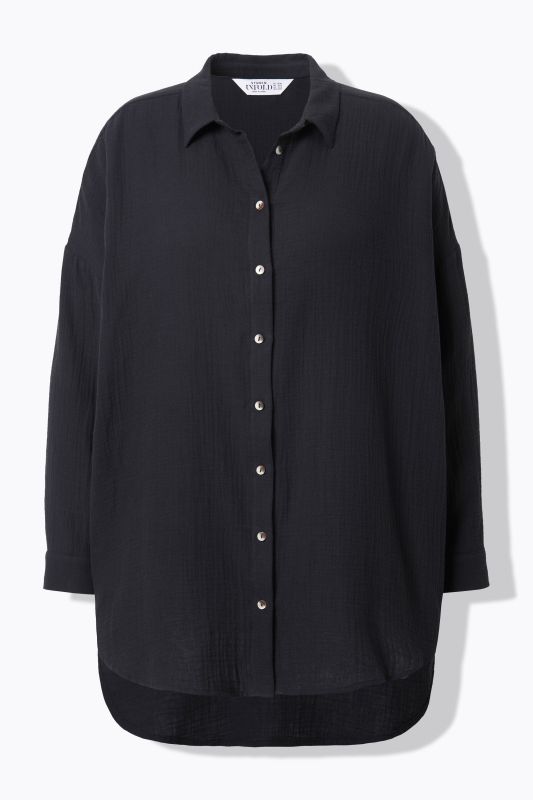 Chemisier en mousseline, oversize. Col classique, manches longues
