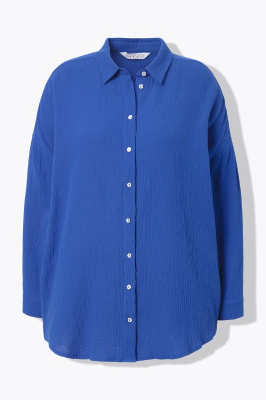 Chemisier en mousseline, oversize. Col classique, manches longues