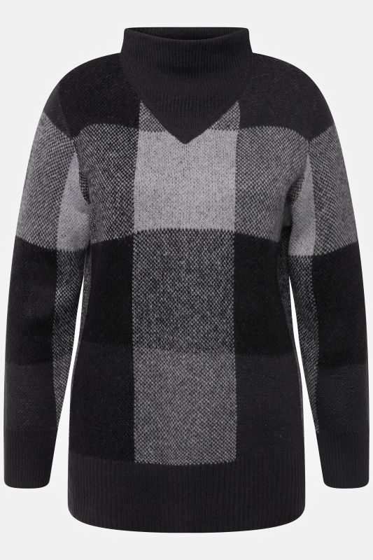 Pull à col montant et manches longues, motif à carreaux