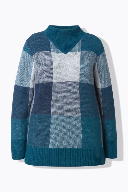 Pull à col montant et manches longues, motif à carreaux