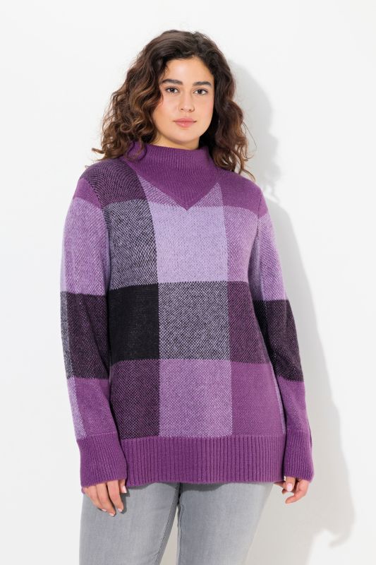 Pull à col montant et manches longues, motif à carreaux
