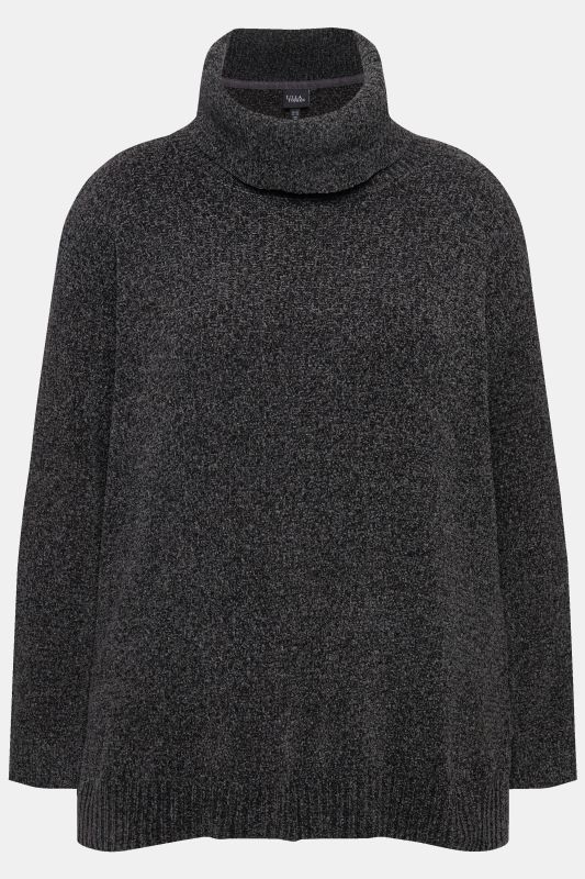 Pull oversize en maille chenille, col montant et manches longues