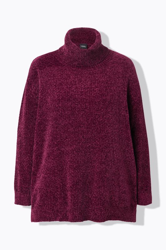 Pull oversize en maille chenille, col montant et manches longues