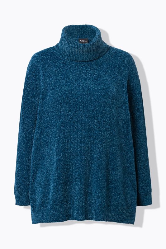 Pull oversize en maille chenille, col montant et manches longues