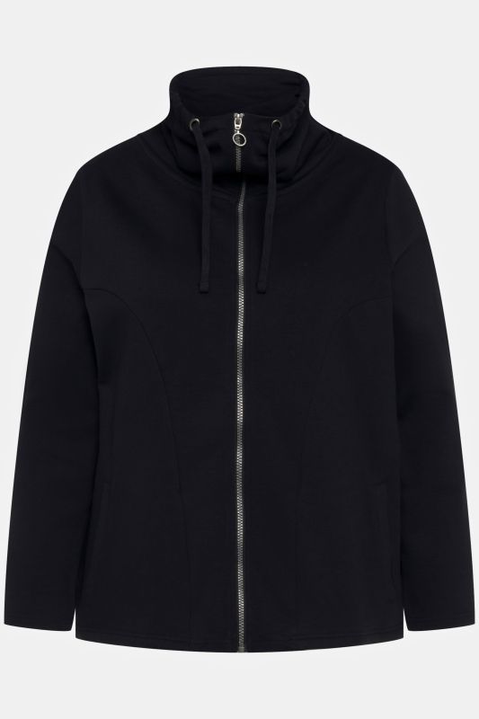 Veste en molleton, col montant drapé, détails en similicuir