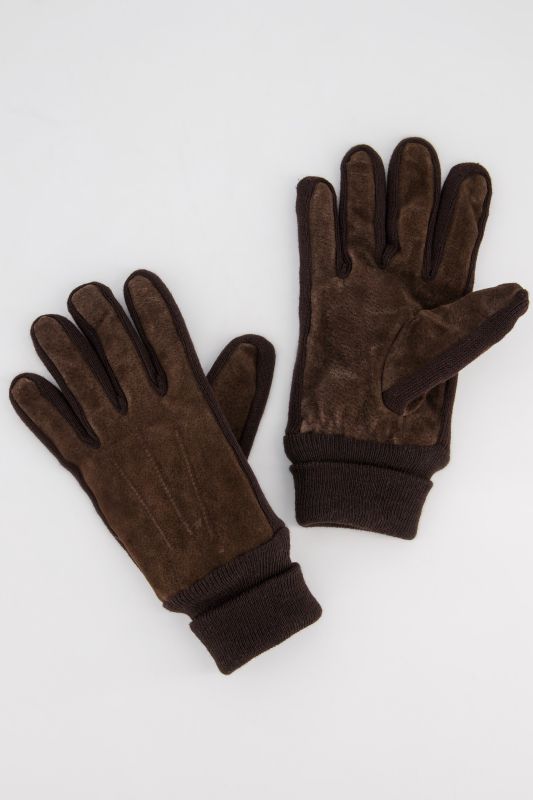 Gants en cuir suédé, avec des empiècements en maille et une doublure bien chaude