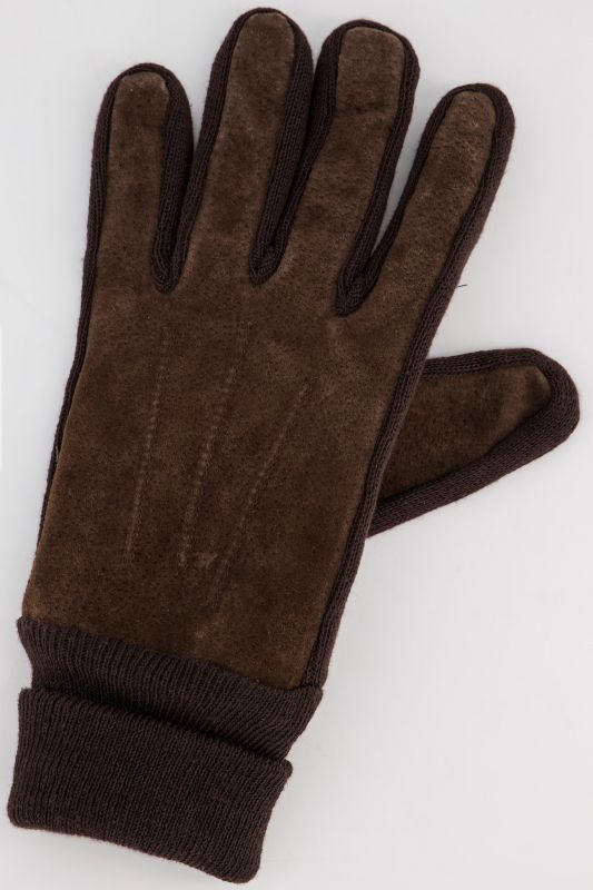 Gants en cuir suédé, avec des empiècements en maille et une doublure bien chaude