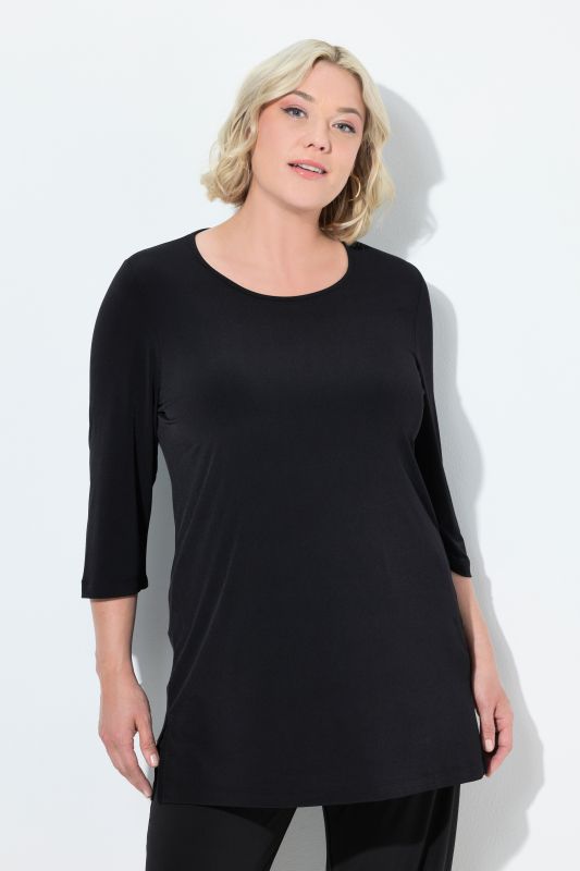 T-shirt long à col rond et manches 3/4