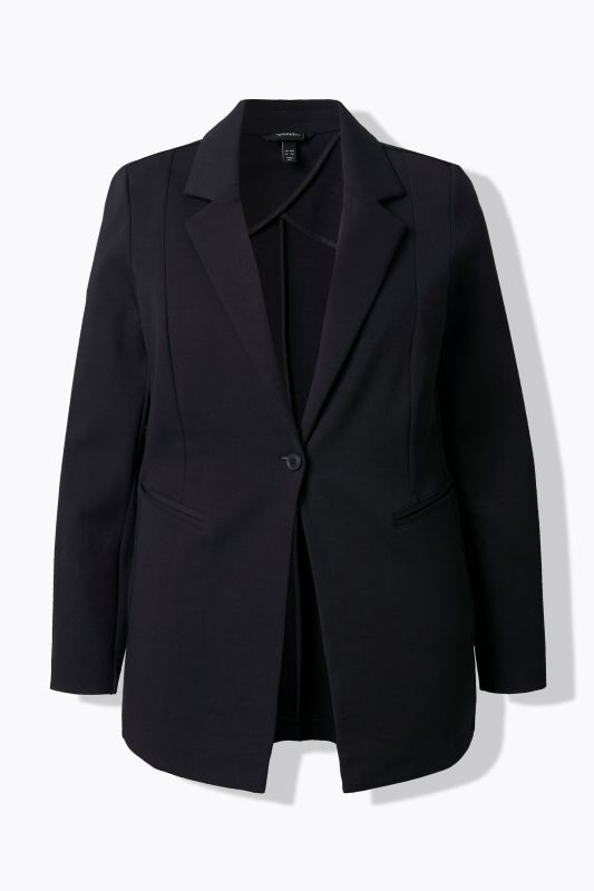 Blazer en jersey stretch, point de Rome. Col à revers, coupe évasée