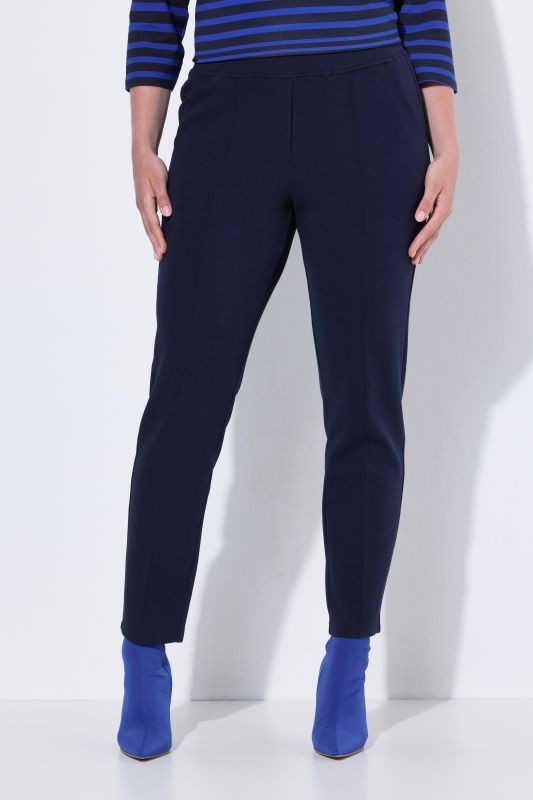 Pantalon point de Rome, jambe carotte. Taille élastique, plis fantaisie