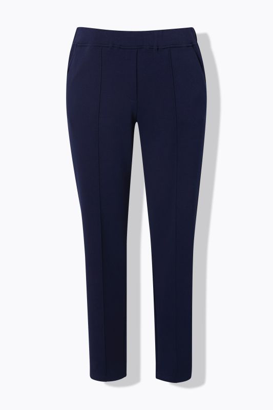 Pantalon point de Rome, jambe carotte. Taille élastique, plis fantaisie