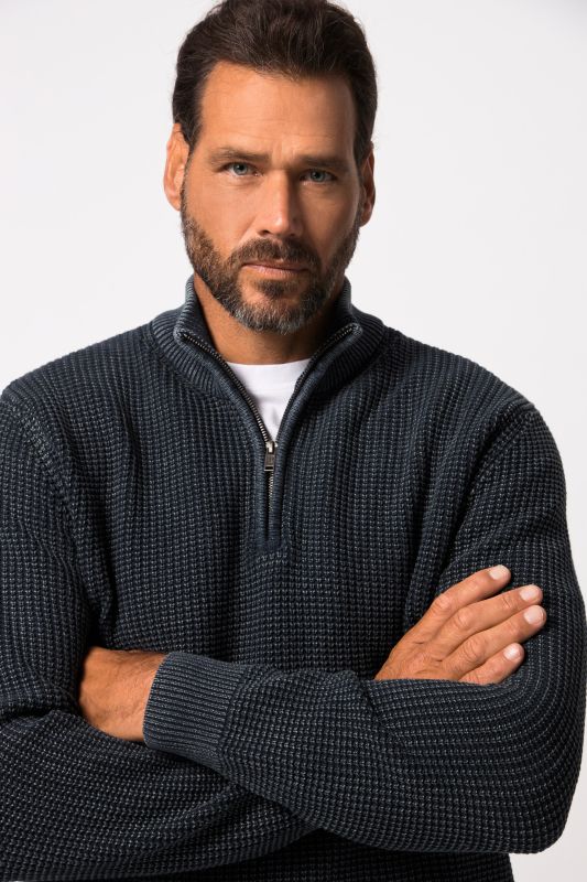 Pull camionneur au look vintage, empiècement avec col montant et zip