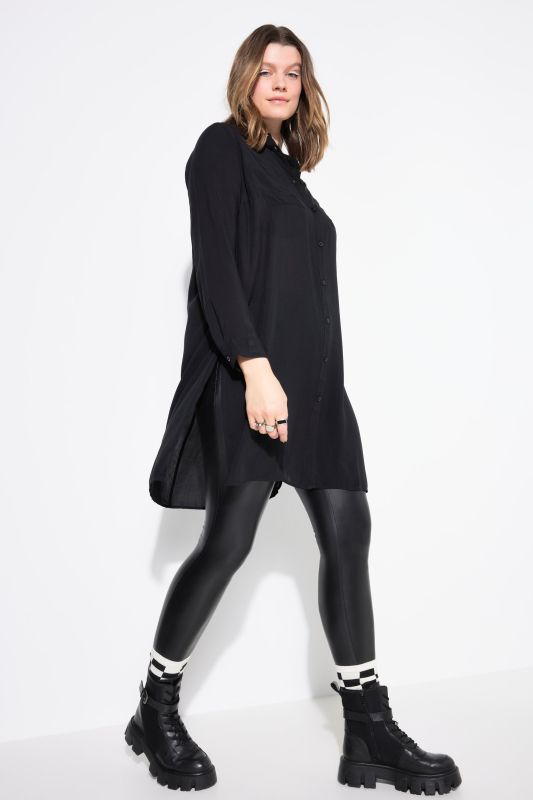 Chemise longue coupe Boxy en modal, col de chemise et manches longues, premium