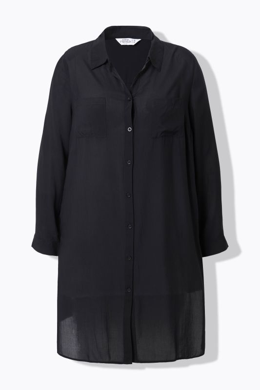 Chemise longue coupe Boxy en modal, col de chemise et manches longues, premium