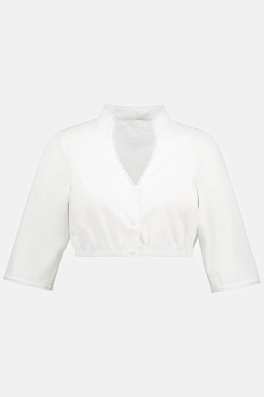 Chemisier traditionnel Dirndl. Col montant et col en V. Manches 3/4 et dentelle