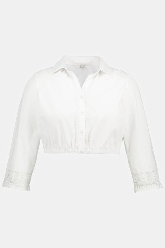 Chemisier traditionnel Dirndl. Col chemise et manches 3/4. Base élastique et dentelle