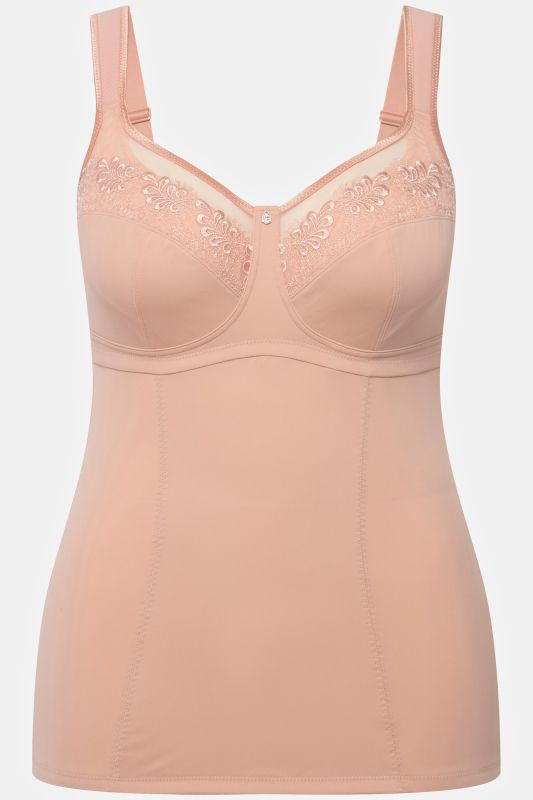 Haut sculptant, broderies et Powermesh, bretelles ajustables